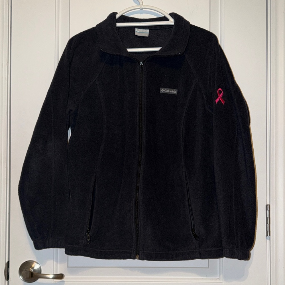 Columbia Black Fleece Jacket with Pink Ribbon